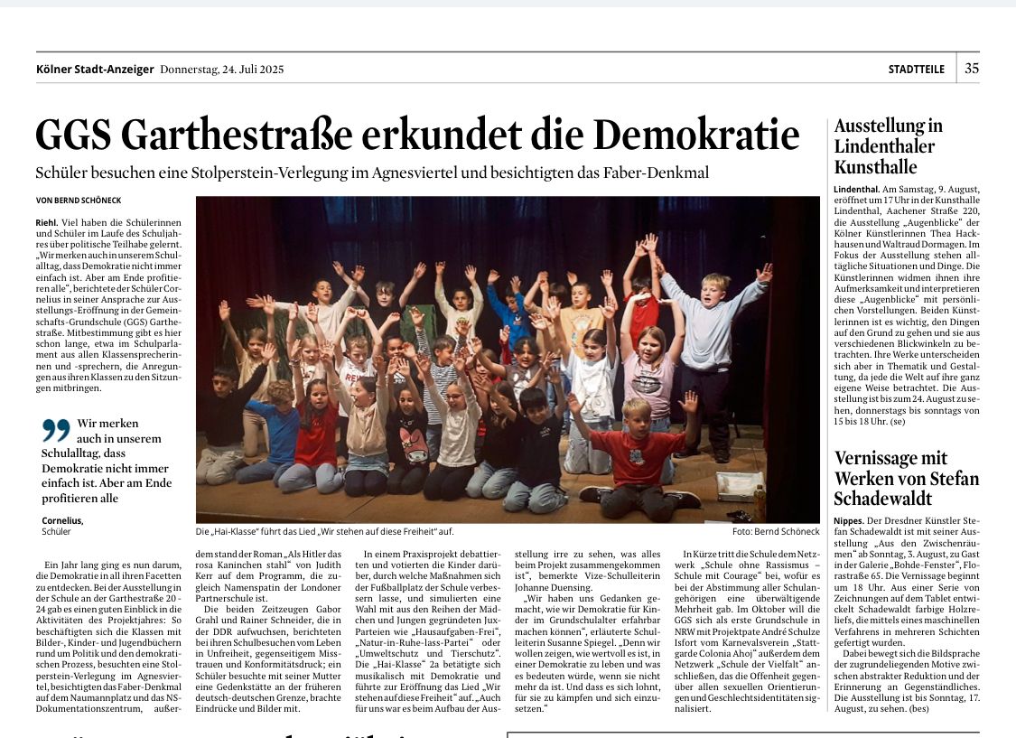 GGS Garthestraße erkundet die Demokratie, 24.07.2025 Kölner Stadtanzeiger