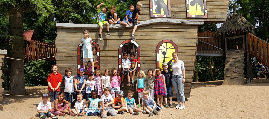 Grizzlies und Pandas erforschen Giraffen und Erdmännchen in der Zooschule